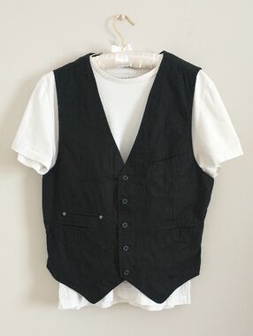 Marc Ecko Men's Black Button-Up Vest Size M – Classic V-Neck Urban Streetwear